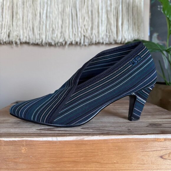 United Nude Navy Blue Stripe Almond Toe Midi Heeled Low Ankle Boot Size 10 / 41 - Picture 6 of 15